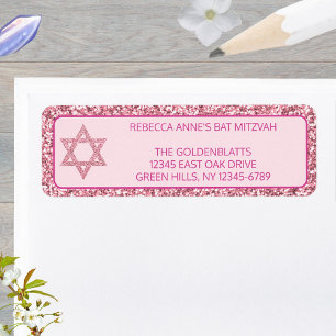 Glam Pink Elegant Star Of David Bat Mitzvah Label