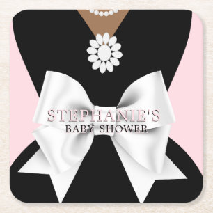 Glam Pink Ethnic Fancy Tiffany Theme Baby Shower Square Paper Coaster