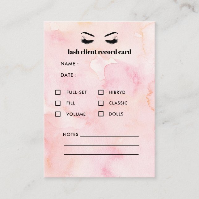 Glam PINK Eyelash Extension Client Consultation Business Card (Front)