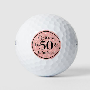 Glam Pink Glitter Black Personalized 50 & Fabulous Golf Balls