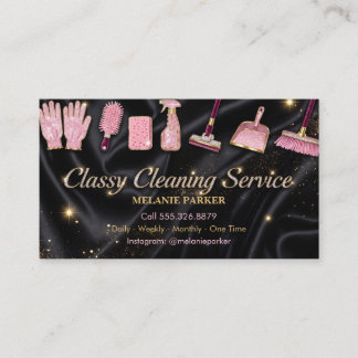 Glam Pink Glitter Cleaning Service Business Card