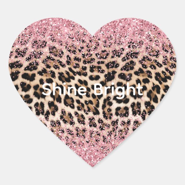 Glam Pink Glitter Cream Leopard Glitter Heart Sticker (Front)
