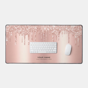 Glam Pink Glitter Drips   Custom Name Desk Mat