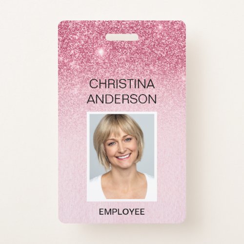 Glam Pink Glitter Employee  _ Name Photo Corporate Badge
