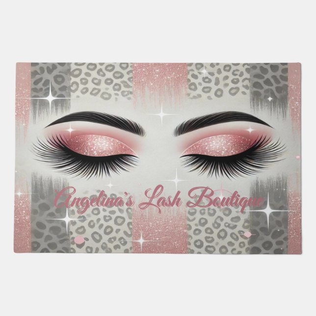 Glam Pink Glitter Eyelashes  Doormat (Front)