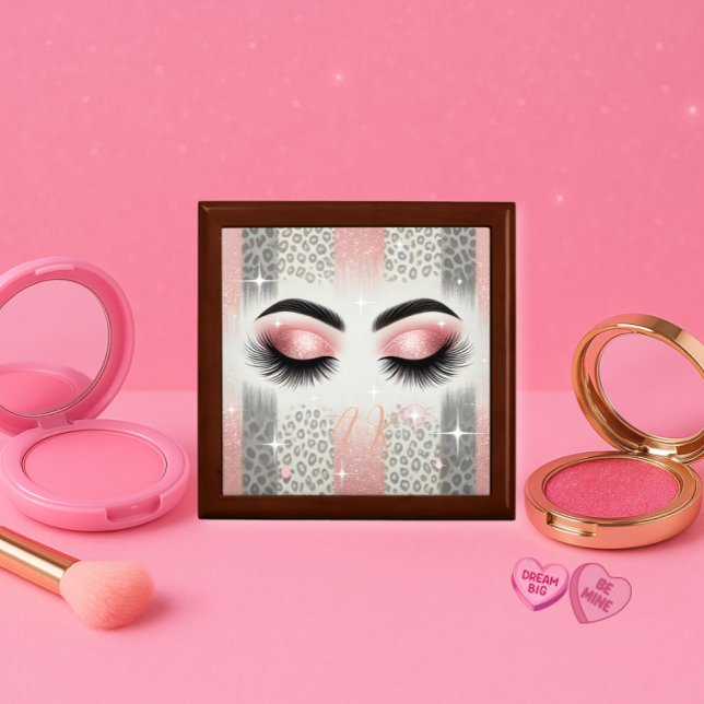 Glam Pink Glitter Eyelashes Monogram Gift Box ( Pink glitter eyelashes gift box — perfect for bridesmaids, bride, or beauty lover gifts)