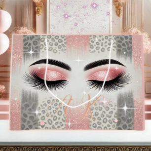 Glam Pink Glitter Eyelashes Monogram Large Gift Bag
