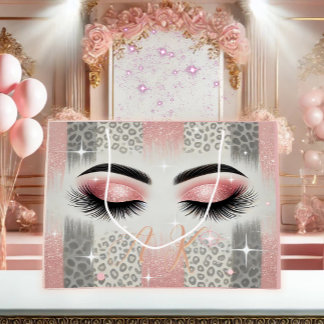 Glam Pink Glitter Eyelashes Monogram Large Gift Bag