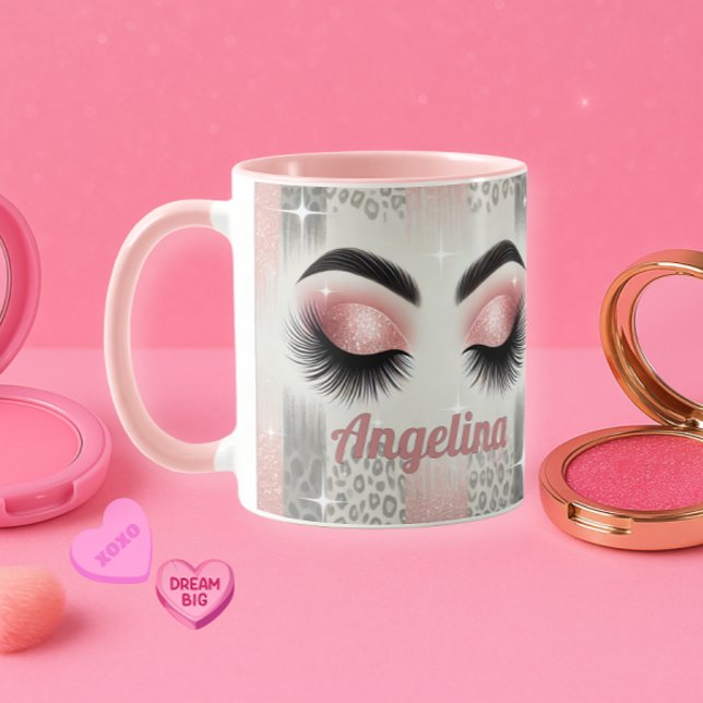  Glam Pink Glitter Eyelashes Mug (Pink glitter lashes mug — glam gift for bride, MOH, or beauty lover)