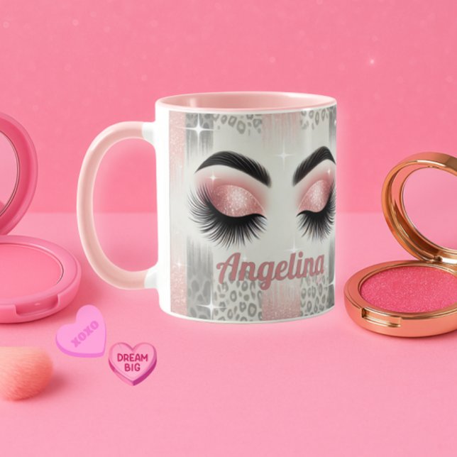  Glam Pink Glitter Eyelashes Mug (Pink glitter lashes mug — glam gift for bride, MOH, or beauty lover)