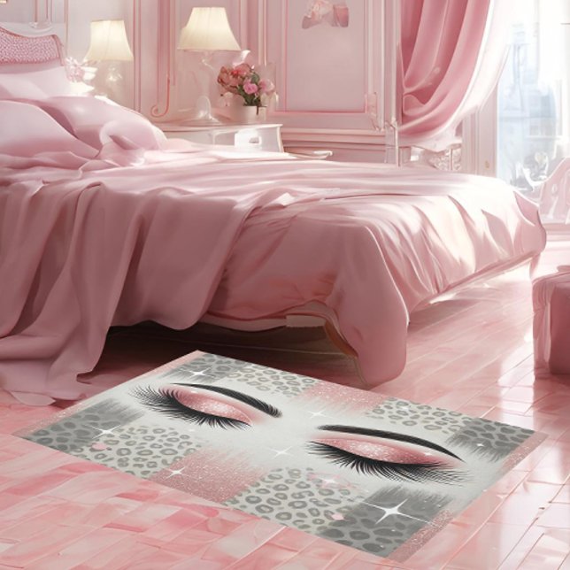 Glam Pink Glitter Eyelashes   Rug (Elegant pink glitter eyelashes rug — perfect for modern glam, girly bedrooms or office spaces.)