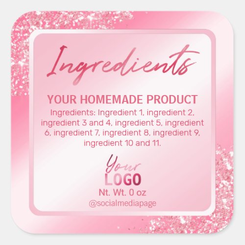Glam Pink Glitter Foil Ingredient Labels