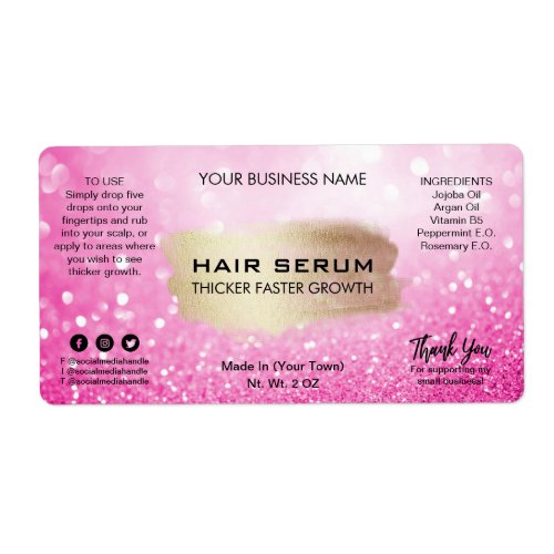 Glam Pink Glitter Hair Serum Labels