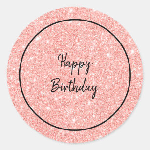 Glam Pink Glitter Happy Birthday Classic Round Sticker