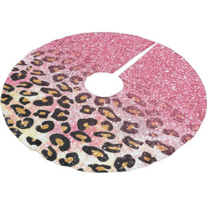 Glam Pink Glitter Leopard Pattern Brushed Polyester Tree Skirt
