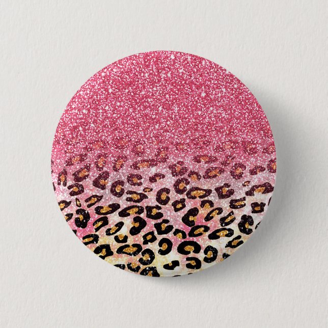 Glam Pink Glitter Leopard Pattern Button (Front)