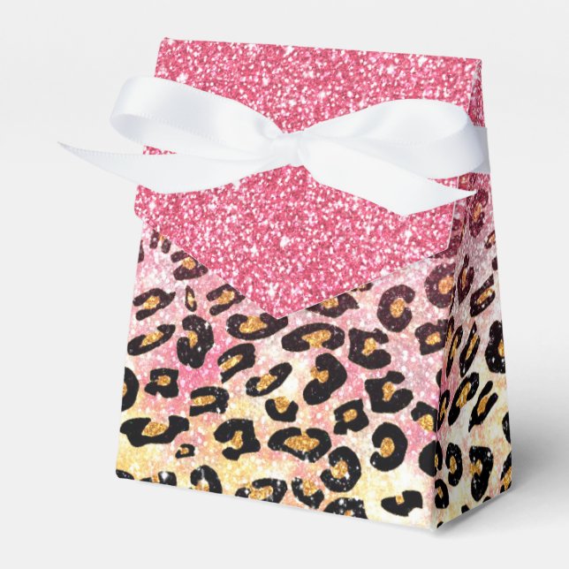 Glam Pink Glitter Leopard Pattern Favor Boxes (Front Side)