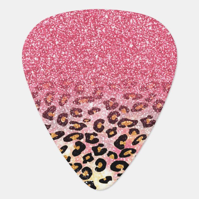 Glam Pink Glitter Leopard Pattern Guitar Pick (Front)