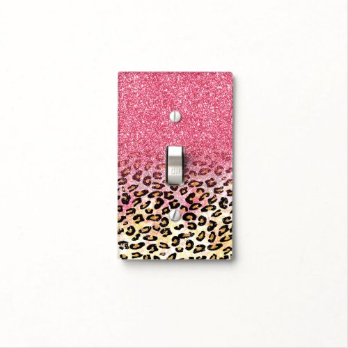 Glam Pink Glitter Leopard Pattern Light Switch Cover