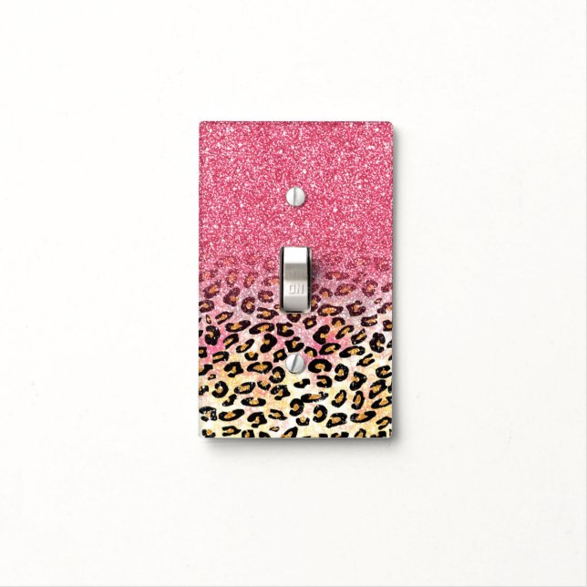 Glam Pink Glitter Leopard Pattern Light Switch Cover (In Situ)