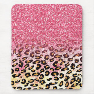 Glam Pink Glitter Leopard Pattern Mouse Pad