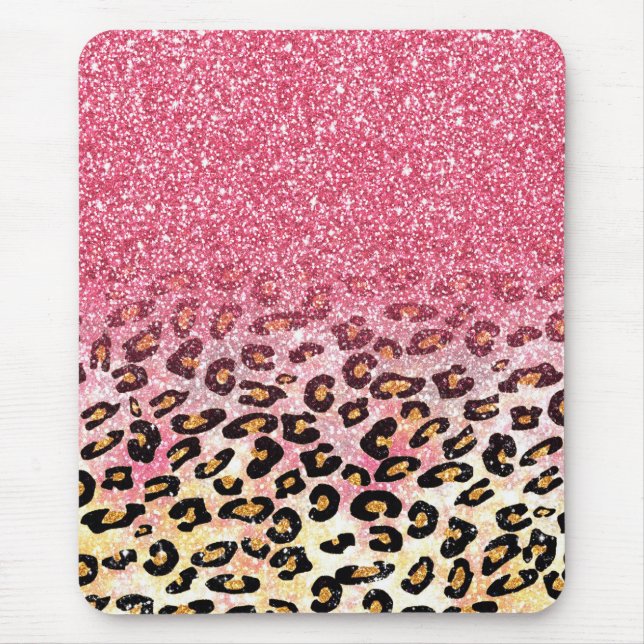 Glam Pink Glitter Leopard Pattern Mouse Pad (Front)