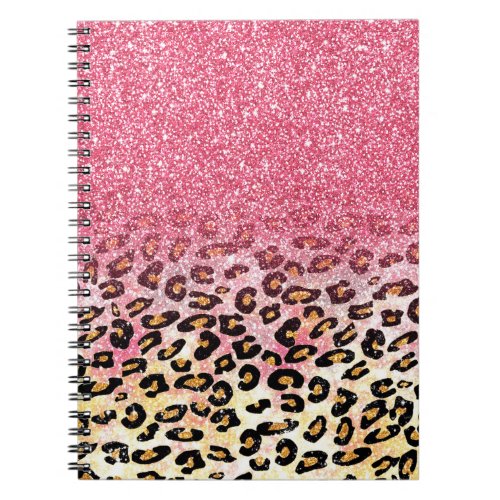 Glam Pink Glitter Leopard Pattern Notebook