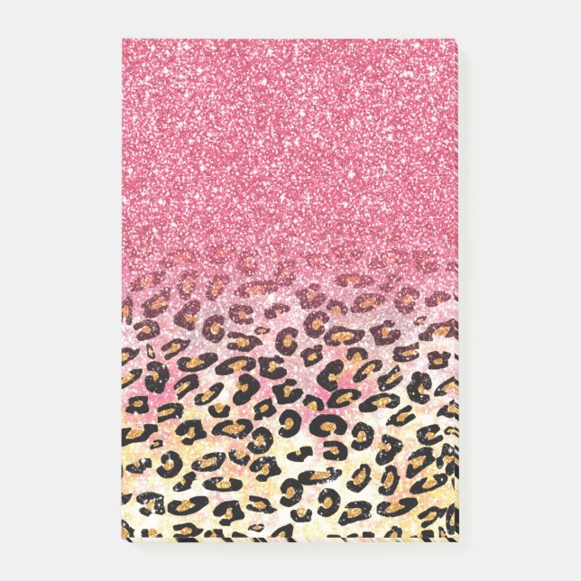 Glam Pink Glitter Leopard Pattern Post-it Notes (Front)