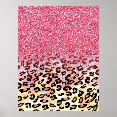 Glam Pink Glitter Leopard Pattern Poster