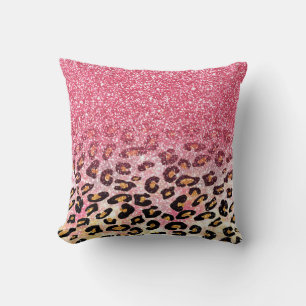 Glam Pink Glitter Leopard Pattern Throw Pillow