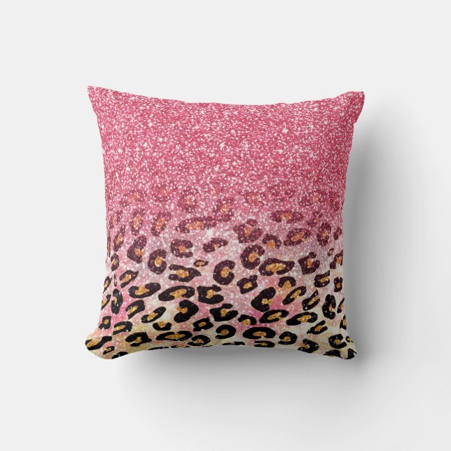 Glam Pink Glitter Leopard Pattern Throw Pillow (Front)