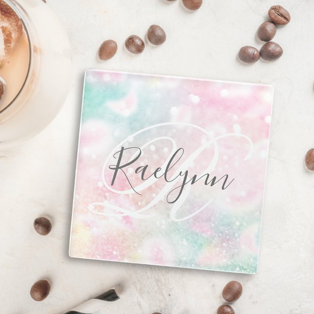 Glam Pink Glitter Pastel Girly Pattern Glass Coaster (Creator Uploaded)