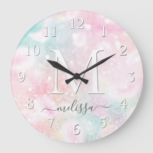 Glam Pink Glitter Pastel Girly Pattern Large Clock