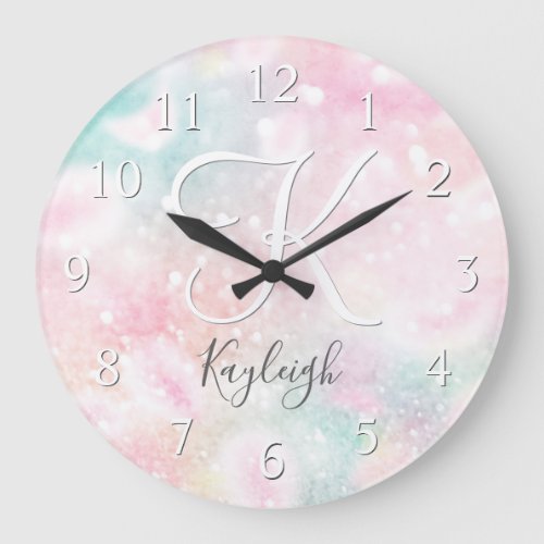 Glam Pink Glitter Pastel Girly Pattern Large Clock