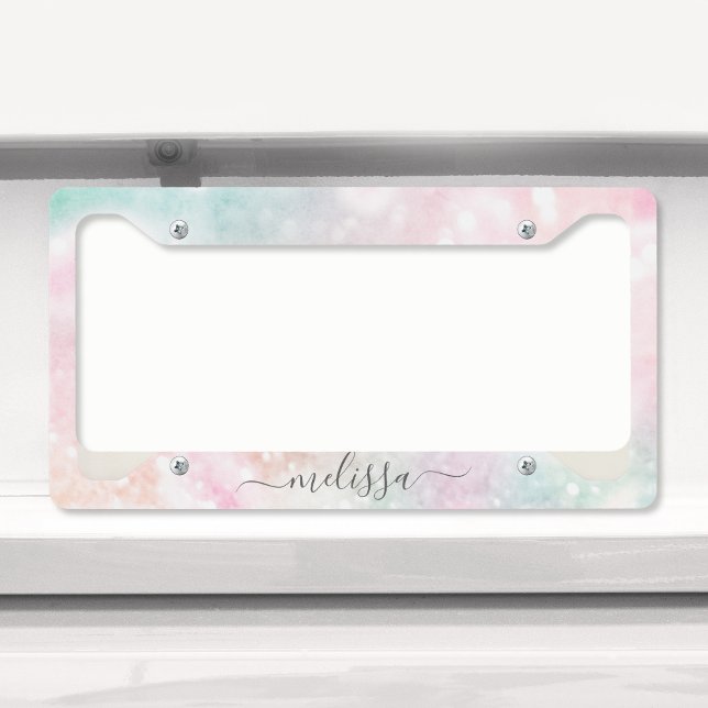 Glam Pink Glitter Pastel Girly Pattern License Plate Frame (Creator Uploaded)