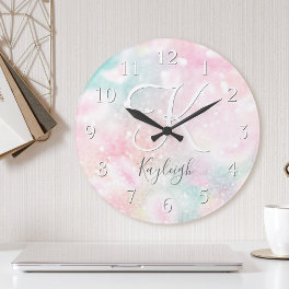Glam Pink Glitter Pastel Girly Pattern Round Clock