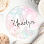 Glam Pink Glitter Pastel Girly Pattern Round Paper Coaster<br><div class="desc">Easily personalize this pretty pink bokeh glitter pattern with your custom name and/or monogram.</div>