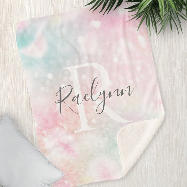 Glam Pink Glitter Pastel Girly Pattern Sherpa Blanket (Creator Uploaded)