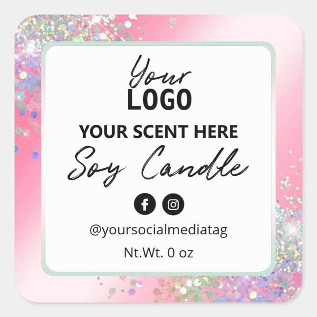 Glam Pink Glitter Soy Candle Labels (Front)
