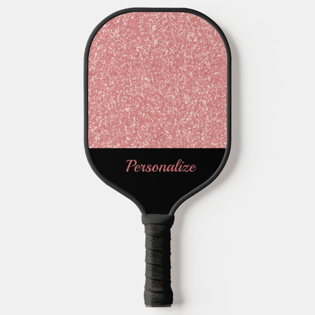 Glam Pink Glitter Sparkle Black Personalized Pickleball Paddle (Front)
