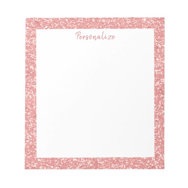 Glam Pink Glitter Sparkle Border Personalize Notepad (Front)