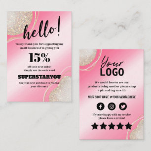 Glam Pink Glitter Thank You Discount Insert Card