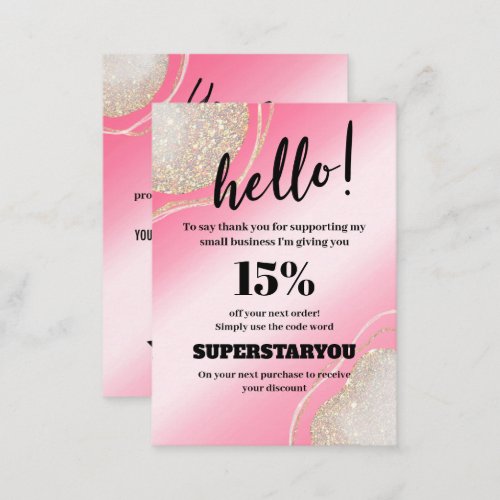 Glam Pink Glitter Thank You Discount Insert Card