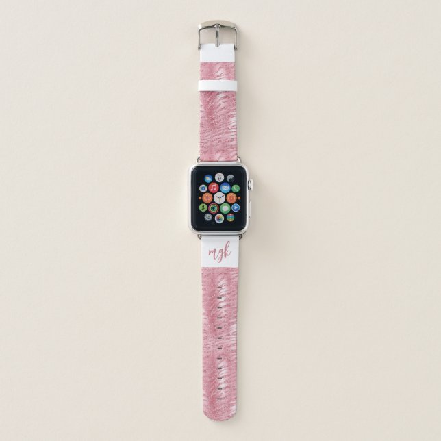 Glam Pink Glitter Tiger Stripes Monogram Apple Watch Band (Front)
