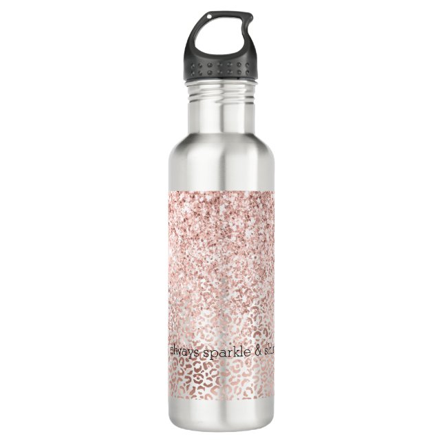 Glam Pink Glitzy Glitter Leopard Print inspiration Stainless Steel Water Bottle (Front)