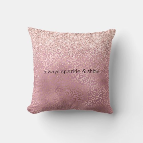 Glam Pink Glitzy Glitter Leopard Print Throw Pillow