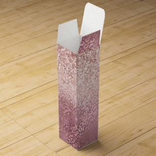 Glam Pink Glitzy Glitter Leopard Print Wine Box