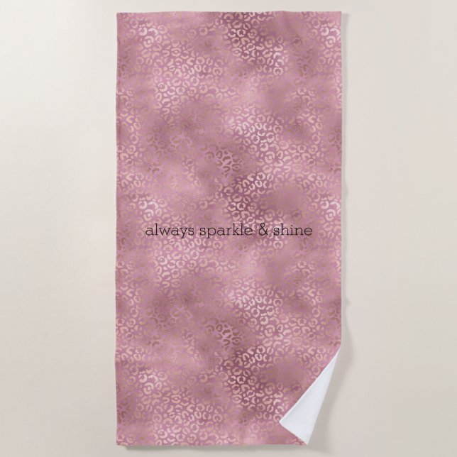 Glam Pink Glitzy Leopard Print Beach Towel (Front)