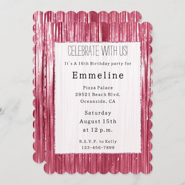 Glam Pink Glitzy Sparkle Stripes Invitation (Front/Back)