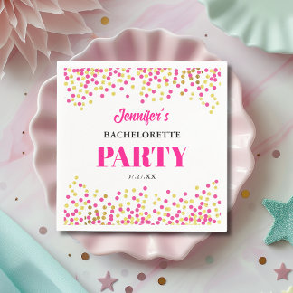 Glam Pink Gold Dots Bachelorette Party Paper Napkins